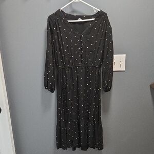 Old Navy Black Midi Dress with Gold Polka Dots